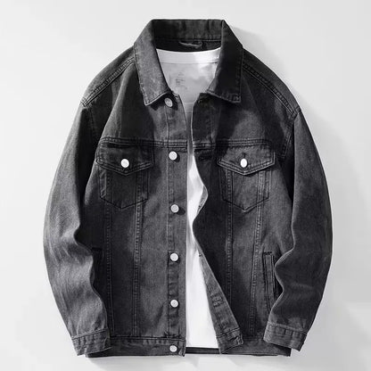 Men’s Distressed Denim Jacket – Single-Breasted Casual Coat