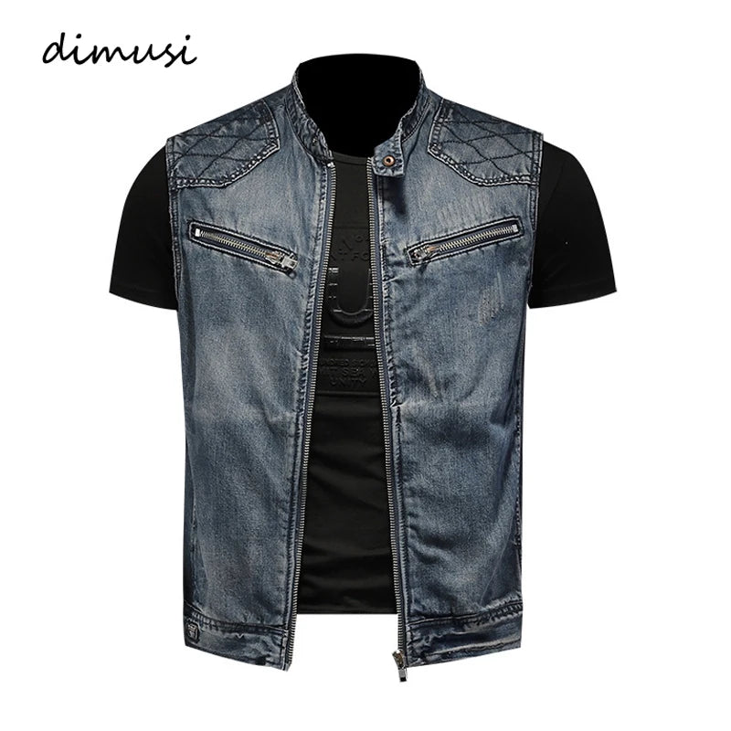 Men’s Denim Vest – Vintage Ripped Punk Jean Waistcoat