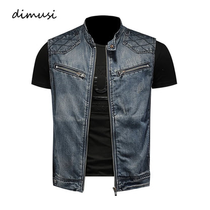 Men’s Denim Vest – Vintage Ripped Punk Jean Waistcoat