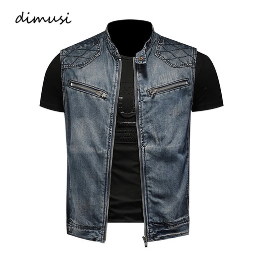 Men’s Denim Vest – Vintage Ripped Punk Jean Waistcoat