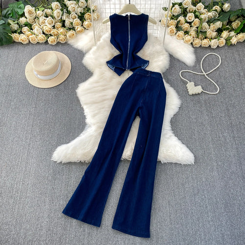 Denim Vest & Wide Leg Pants Set