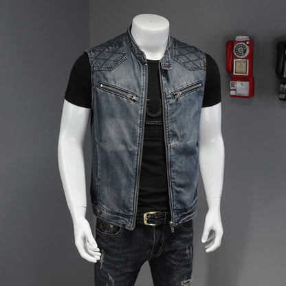 Men’s Denim Vest – Vintage Ripped Punk Jean Waistcoat