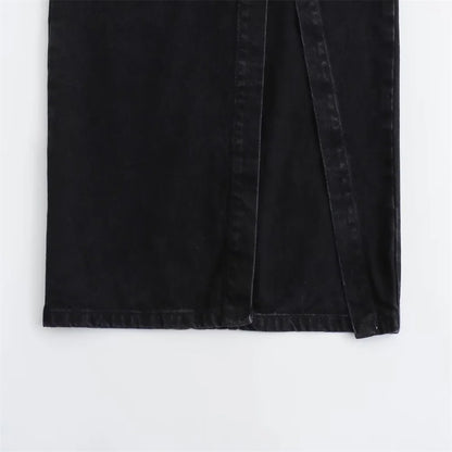Women’s Button-Front Denim Midi Skirt with Side Slit