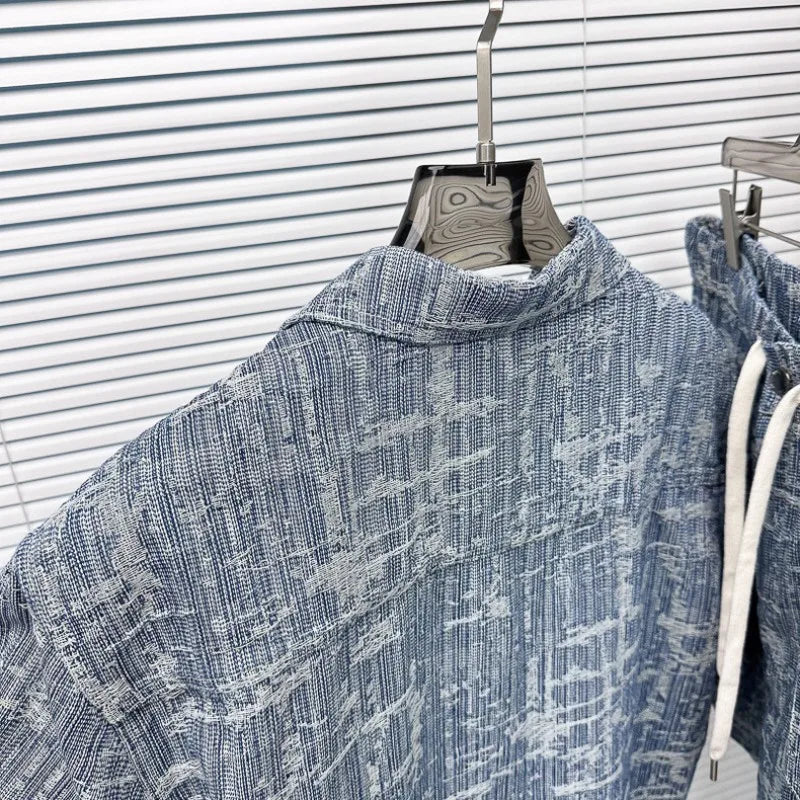 Jacquard Denim Shirt & Shorts Set