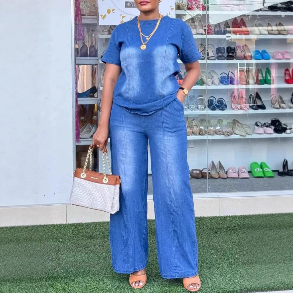 Women’s Denim Top & Wide Leg Pants Set