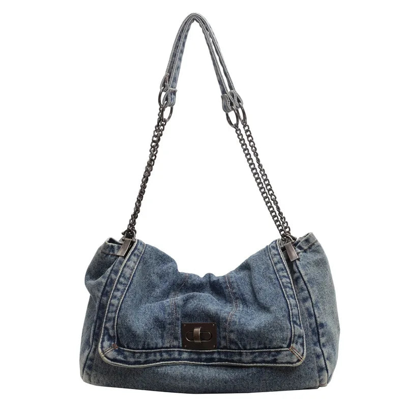 Denim Chain Crossbody Bag – Trendy All-Match Shoulder Tote for Women