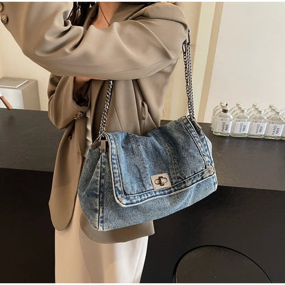 Denim Chain Crossbody Bag – Trendy All-Match Shoulder Tote for Women