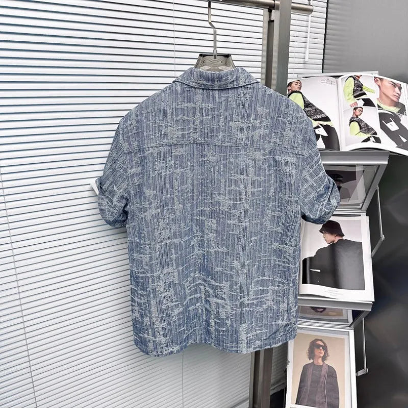 Jacquard Denim Shirt & Shorts Set