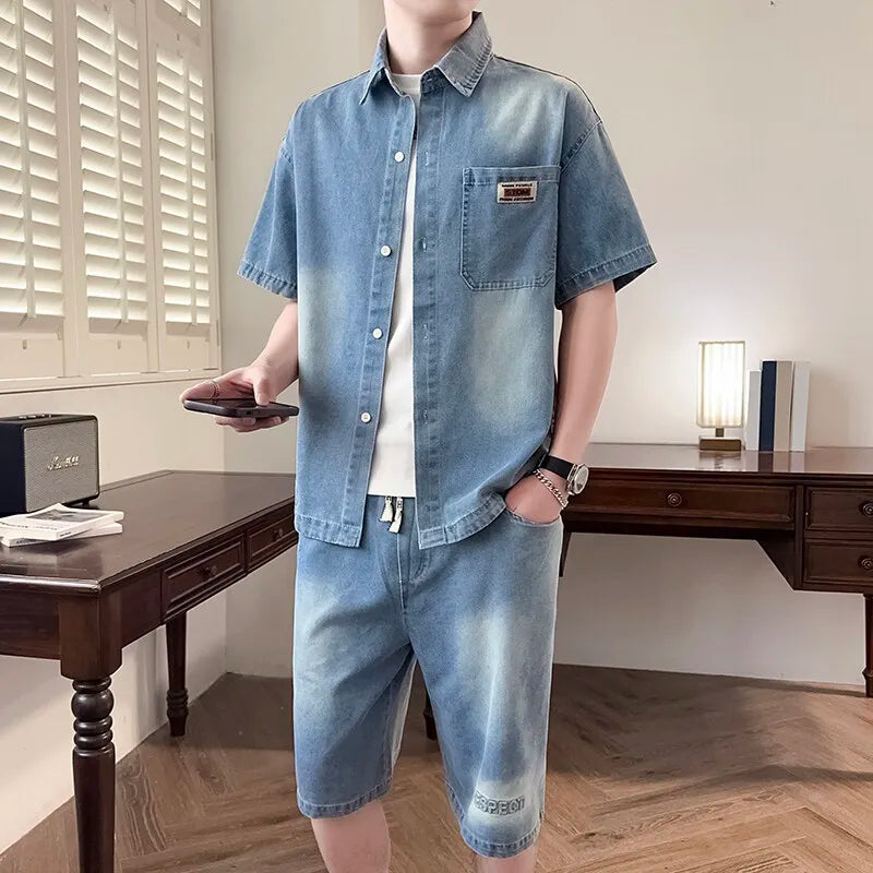 Short Sleeve Denim T-Shirt & Shorts Set