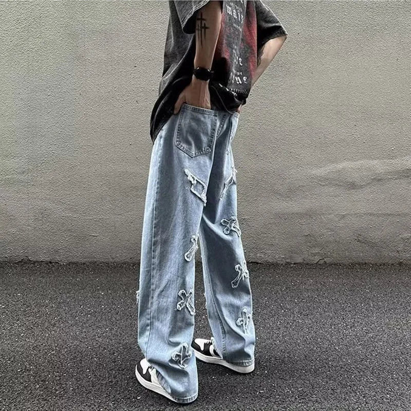 Men’s Loose Straight Leg Denim Jeans – Casual Y2K Streetwear