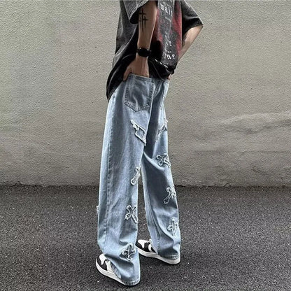 Men’s Loose Straight Leg Denim Jeans – Casual Y2K Streetwear