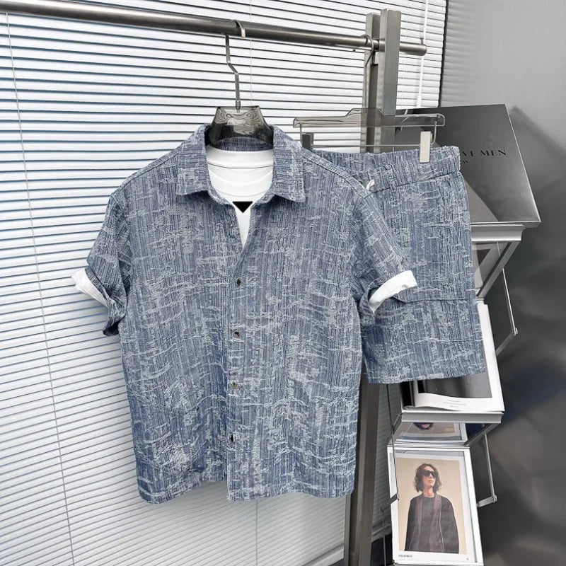 Jacquard Denim Shirt & Shorts Set
