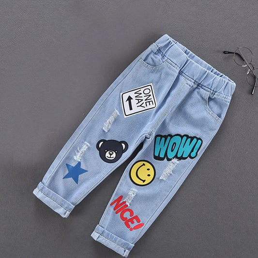 Boys Cotton Stretch Denim Jeans – Korean Style Ripped Pants