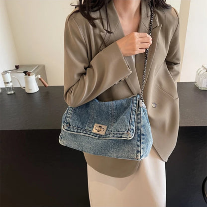 Denim Chain Crossbody Bag – Trendy All-Match Shoulder Tote for Women