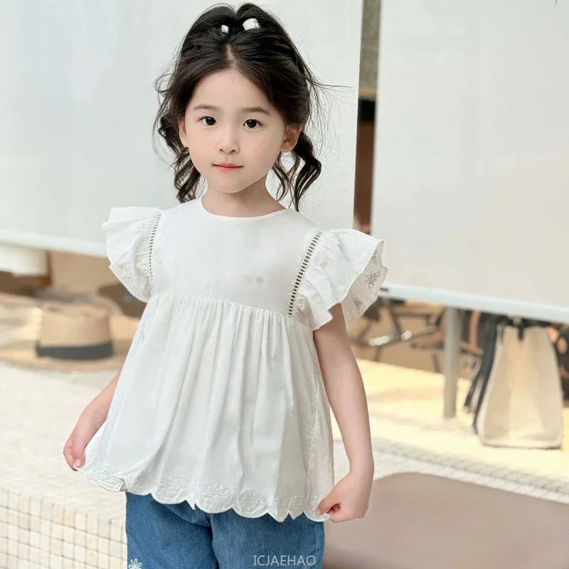 Kids French Style Floral Denim Dress – Summer Cotton Outfit