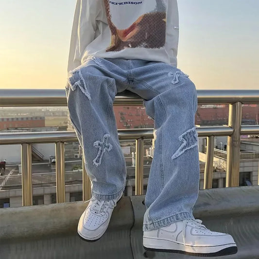Men’s Loose Straight Leg Denim Jeans – Casual Y2K Streetwear
