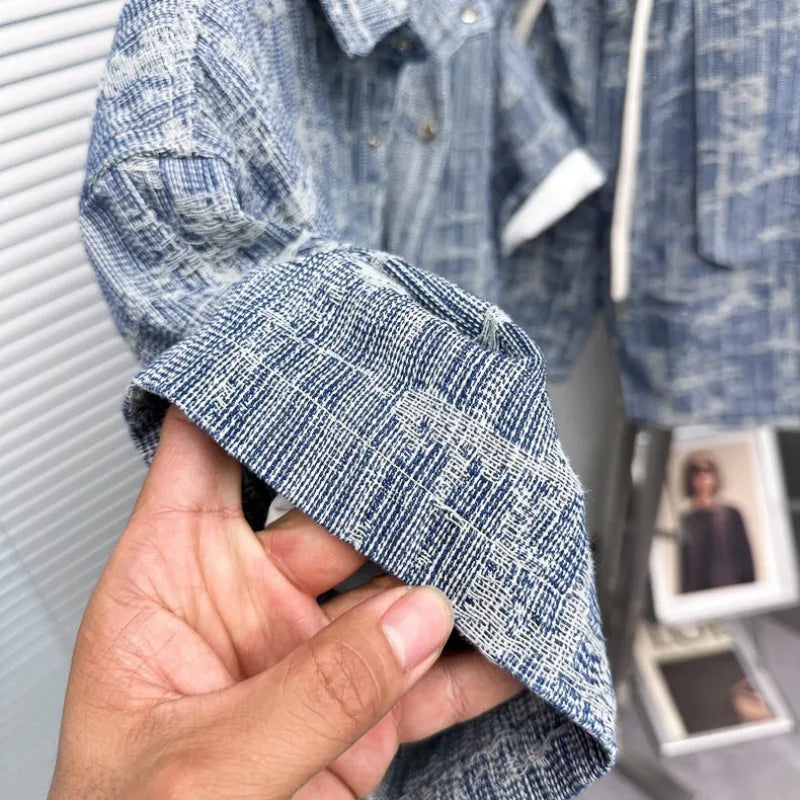 Jacquard Denim Shirt & Shorts Set