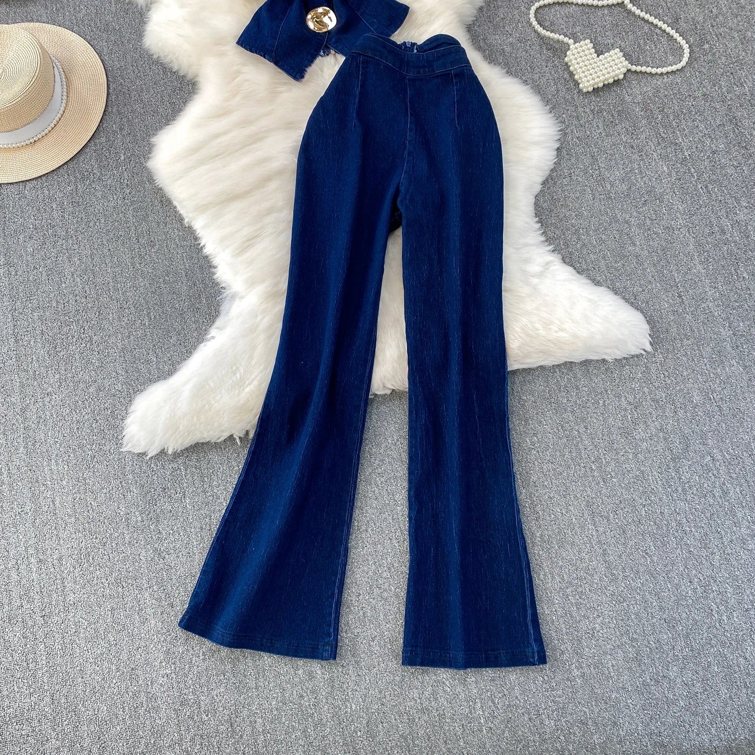 Denim Vest & Wide Leg Pants Set