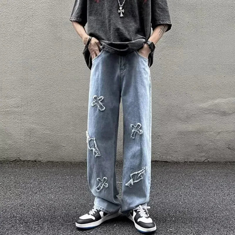 Men’s Loose Straight Leg Denim Jeans – Casual Y2K Streetwear