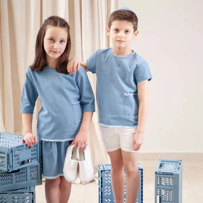 Kids Striped Denim-Style Tee – Casual Cotton Top (1–3Y)