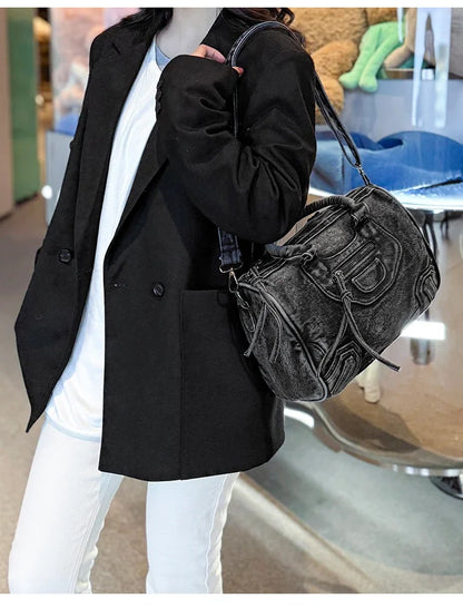 Women’s Denim Shoulder Bag – Large Capacity Crossbody Tote