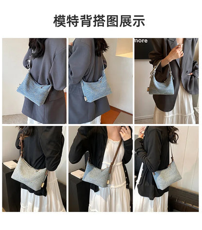 Women’s Denim Armpit Bag – 2025 Trendy Beaded Shoulder & Crossbody Tote