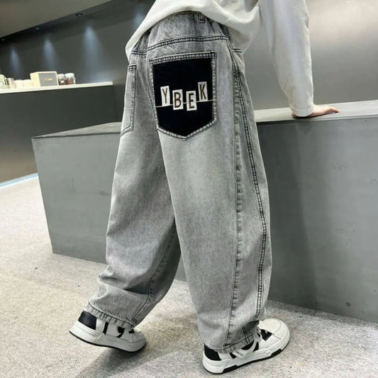 Boys Light Grey Denim Jeans – Casual Relaxed Fit Pants