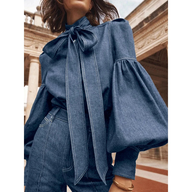 Puff Sleeve Denim Blouse