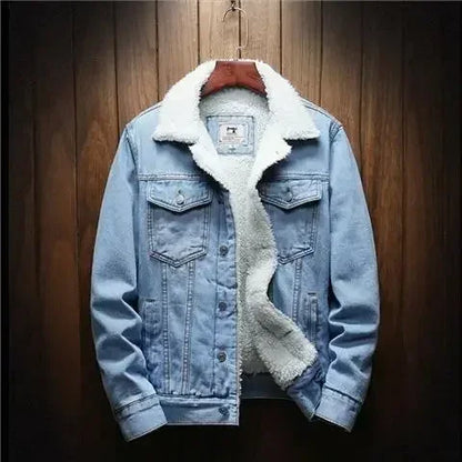 Men’s Padded Denim Jacket – Slim Wool-Lined Jean Coat