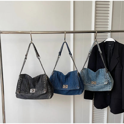 Denim Chain Crossbody Bag – Trendy All-Match Shoulder Tote for Women
