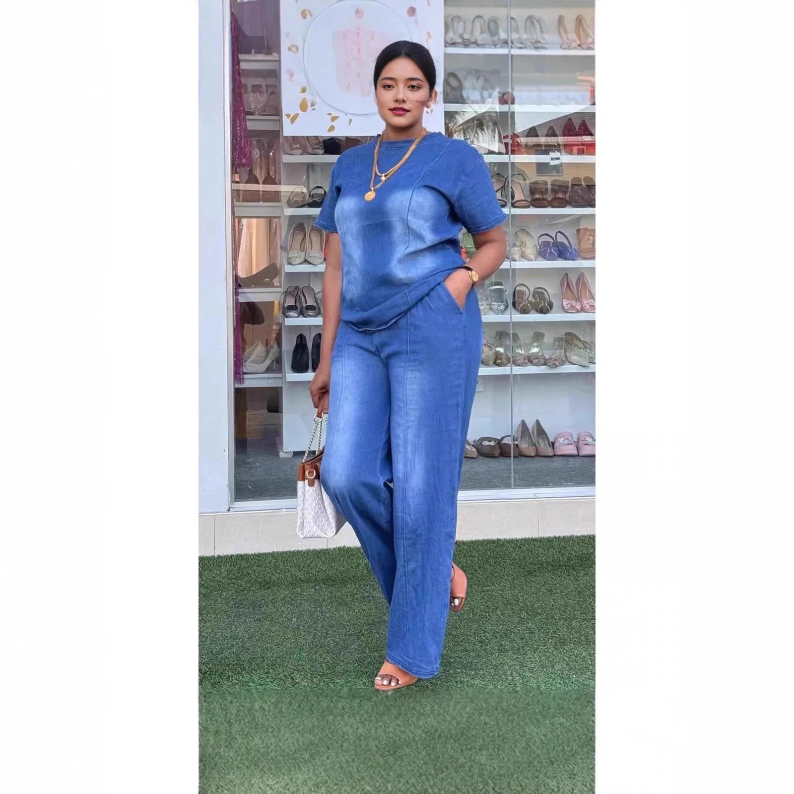 Women’s Denim Top & Wide Leg Pants Set