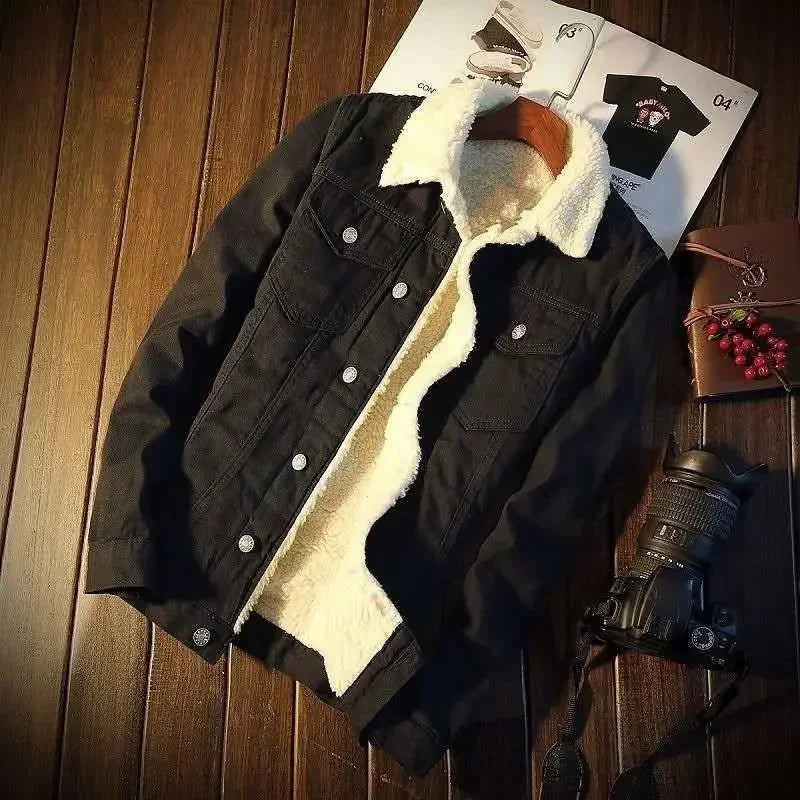 Men’s Padded Denim Jacket – Slim Wool-Lined Jean Coat