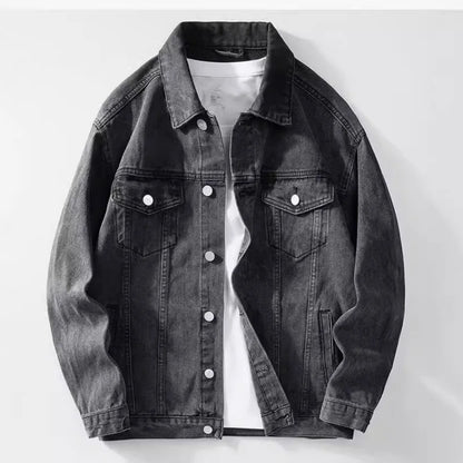 Men’s Distressed Denim Jacket – Single-Breasted Casual Coat