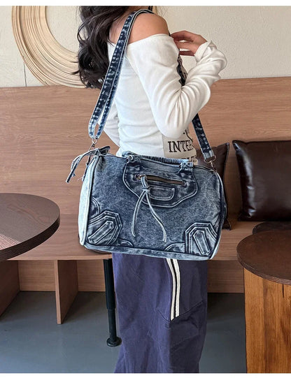 Women’s Denim Shoulder Bag – Large Capacity Crossbody Tote