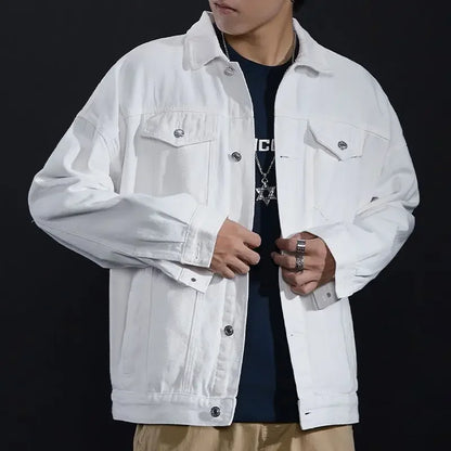 Men’s Black Denim Jacket – Cargo Style, Loose Fit Y2K Outerwear