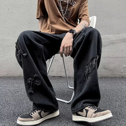 Men’s Loose Straight Leg Denim Jeans – Casual Y2K Streetwear