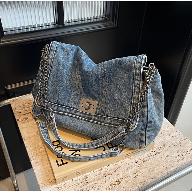 Denim Chain Crossbody Bag – Trendy All-Match Shoulder Tote for Women