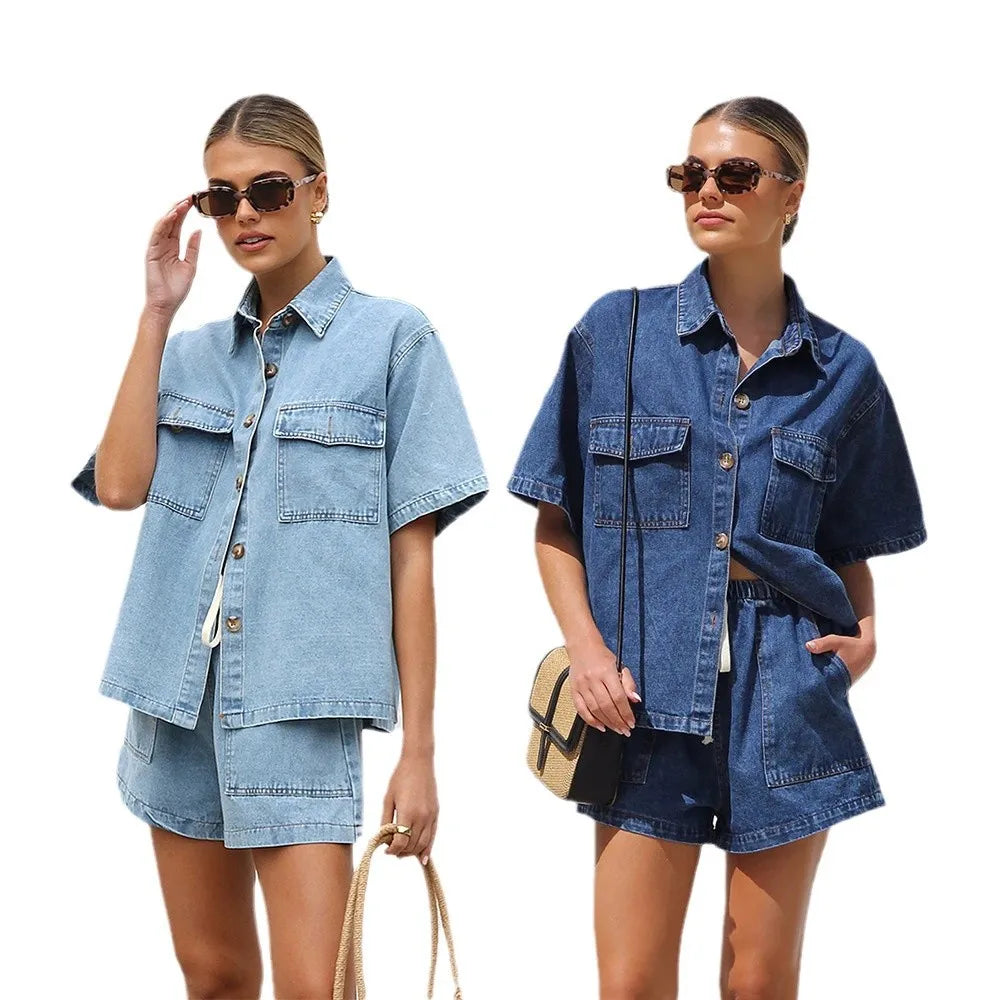Women’s Denim Top & Shorts Set