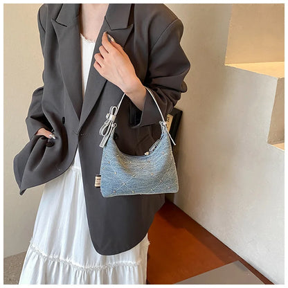 Women’s Denim Armpit Bag – 2025 Trendy Beaded Shoulder & Crossbody Tote