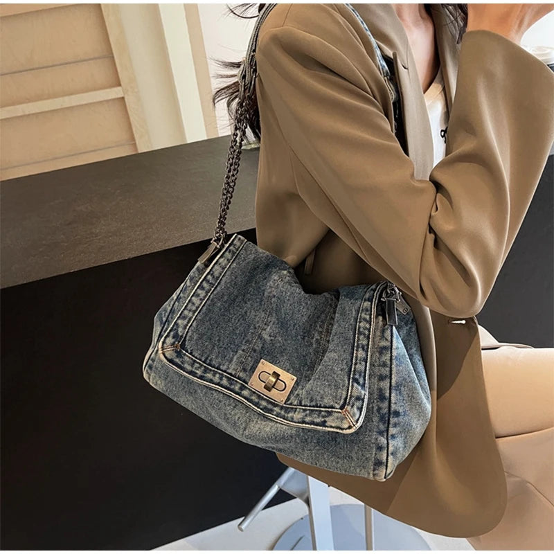Denim Chain Crossbody Bag – Trendy All-Match Shoulder Tote for Women