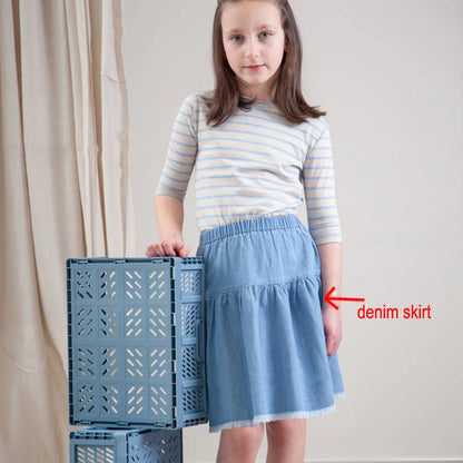 Kids Striped Denim-Style Tee – Casual Cotton Top (1–3Y)