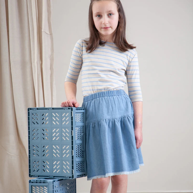 Kids Striped Denim-Style Tee – Casual Cotton Top (1–3Y)