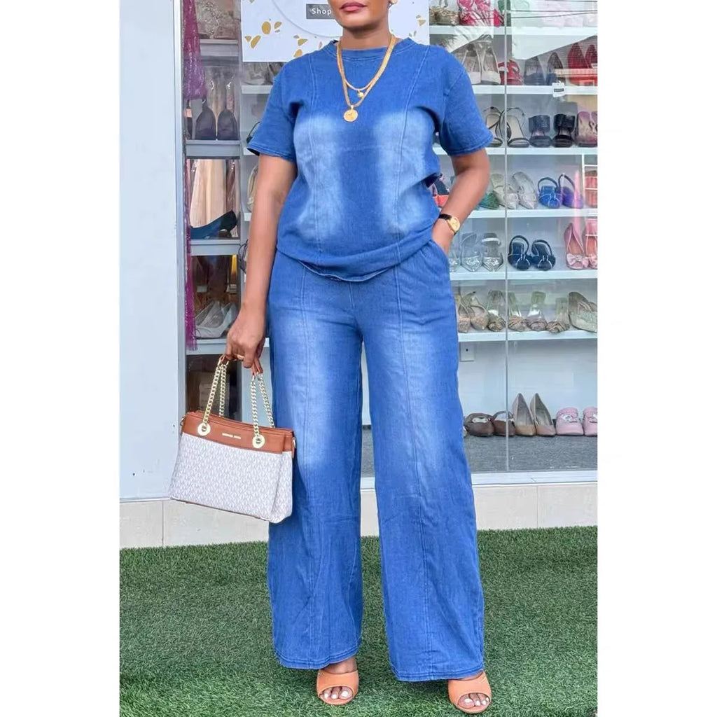Women’s Denim Top & Wide Leg Pants Set