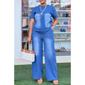 Women’s Denim Top & Wide Leg Pants Set