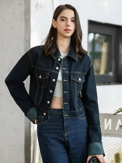 Women’s Denim Jacket & Wide-Leg Jeans Set – High Street Style