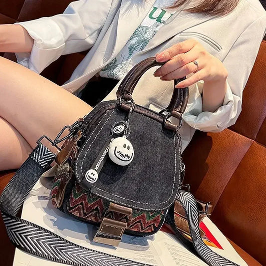Women’s Denim Embroidered Backpack – Retro Ethnic Crossbody Bag