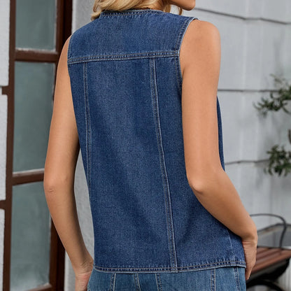 Women’s Denim Vest – Slim-Fit Cropped Sleeveless Top