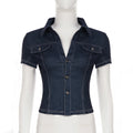 Retro Lapel Denim Top