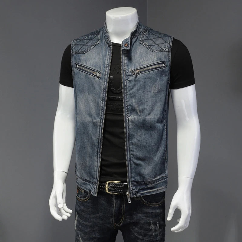 Men’s Denim Vest – Vintage Ripped Punk Jean Waistcoat