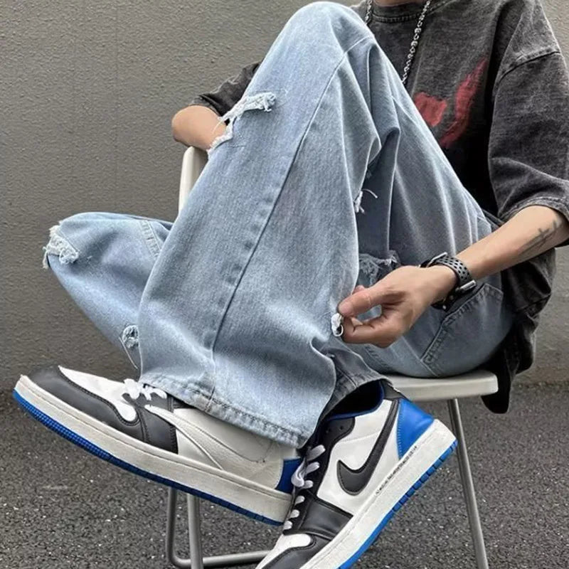 Men’s Loose Straight Leg Denim Jeans – Casual Y2K Streetwear